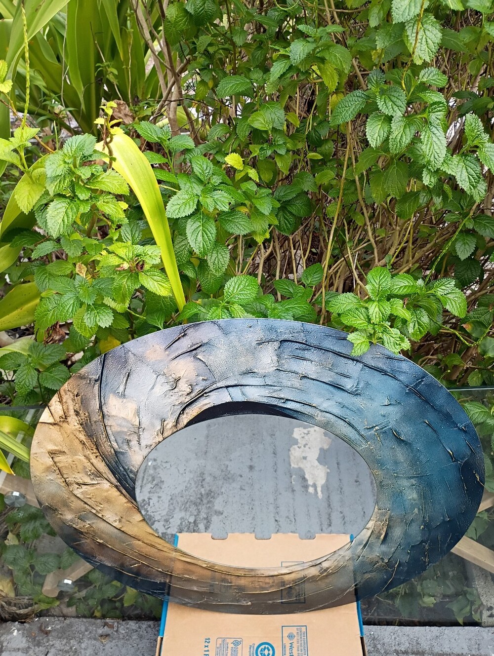 Design Art🎭 Abstract Spirals Metal Blue & Bronze Circular Wall Mirror.🏠🪞